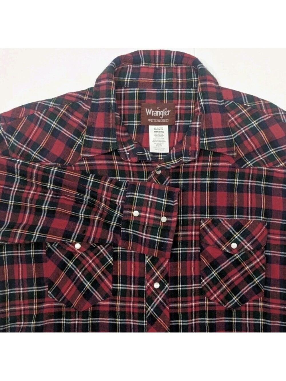 Wrangler Western Flannel Shirt Mens XL Royal Stewart Tartan Plaid Pearl Snap